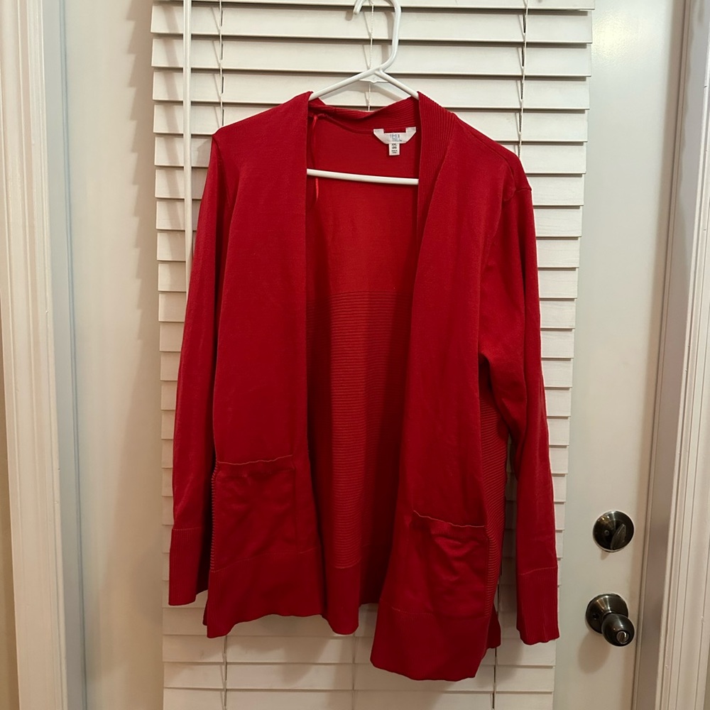Red cardigan